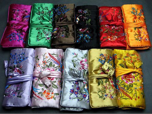 Wholesale 10PCS CHINESE HANDMADE CLASSIC Embroider SILK JEWELRY ROLL Wallet