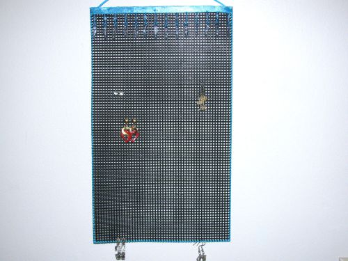 Hanging Earring Holder  TURQUOISE BLUE beads on BLACK  Longer