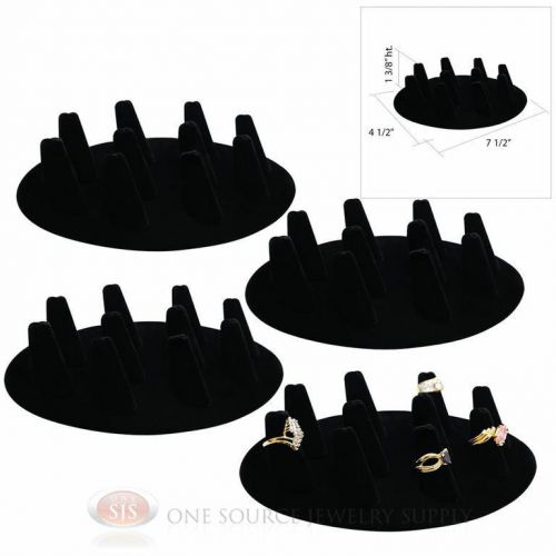 (4) 1 3/8&#034; Ten Finger Black Velvet Oval Ring Display Jewelry Presentation
