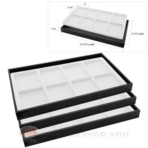3 Wooden Sample Display Trays 3 Divided 8 Compartment White Tray Liner Inserts