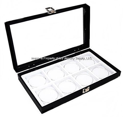 12 Glass Top Lid White 8 Space Collectors Display Box Case Bangle Pins Medals