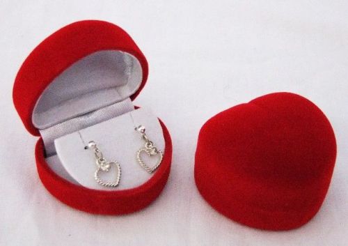 12 RED FLOCKED HEART SHAPED EARRING GIFT BOXES
