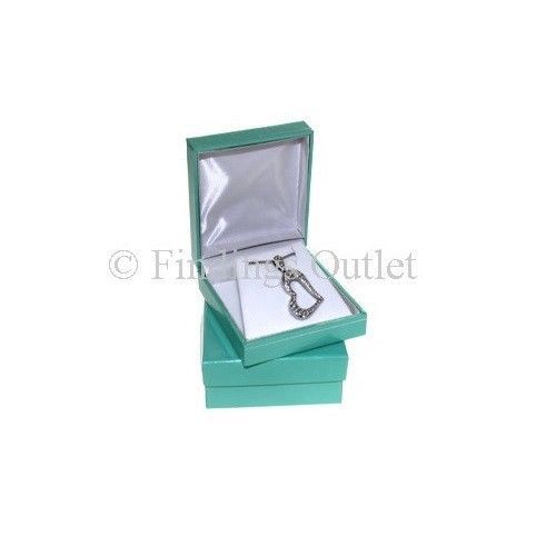 Teal Blue Leatherette With Silver Trim Pendant Or Earring Boxes - 1 Dozen