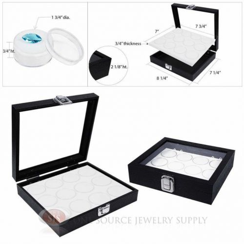 (2) White 12 Gem Jar Inserts w/ Glass Top Display Cases Gemstone Storage Jewelry