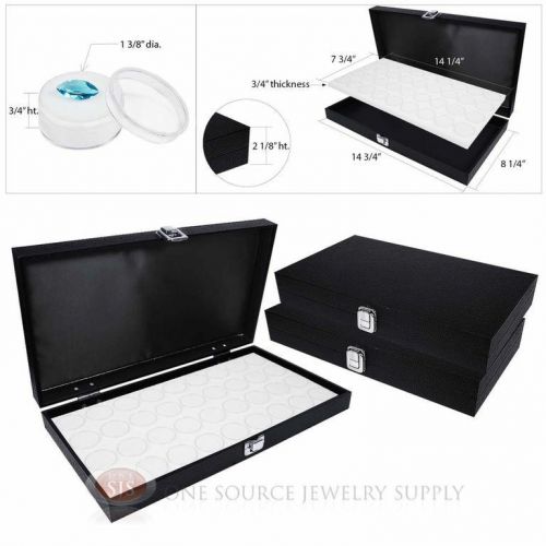 (3) black wooden solid top display cases w/ 3 white 36 gem jar gemstone inserts for sale