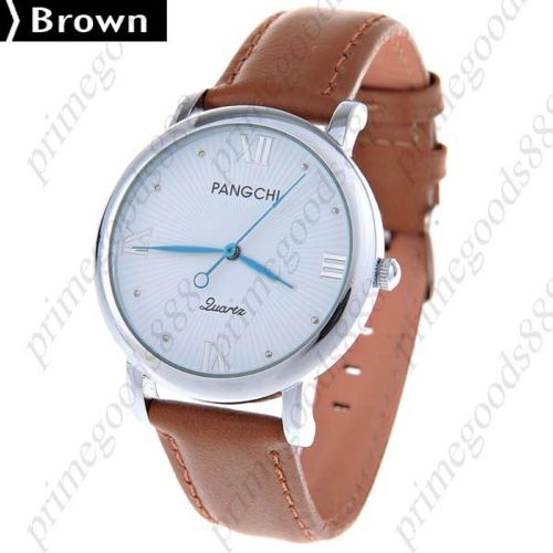 Men&#039;s quartz wrist watch japan pu leather band free shipping brown round for sale