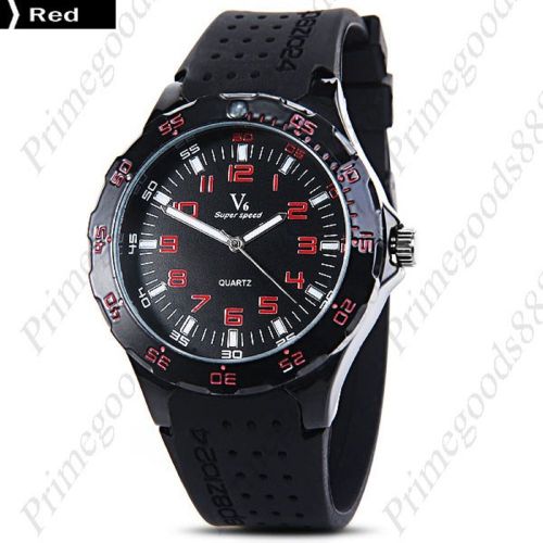 V6 Quartz Round Super Speed Black Face Wrist Men&#039;s Wristwatch Free Shipping Red