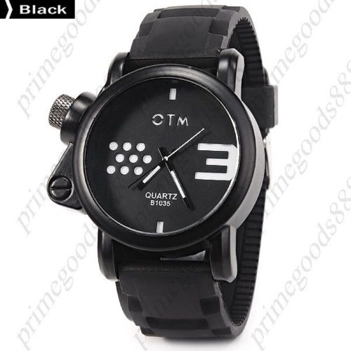 Round Case Rubber Band Black Face Quartz Men&#039;s Wristwatch Free Shipping Black