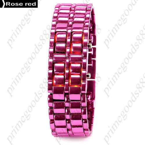 Unisex Digital Red LED Wrist Wristwatch Alloy Band Faceless Bracelet in Rose Red