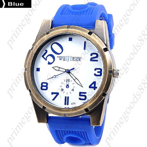 Big 50 Numerals Rubber Quartz Analog Men&#039;s Wristwatch Free Shipping Blue