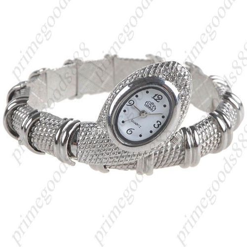Silver snake shaped analog bangle watch bracelet wristwatch timepiece for lady for sale