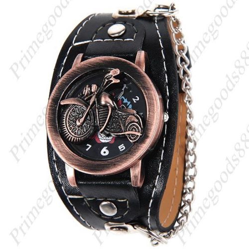 Motorcycle Wristwatch Chain MC Biker PU Leather Flip Quartz Analog Wrist Men&#039;s