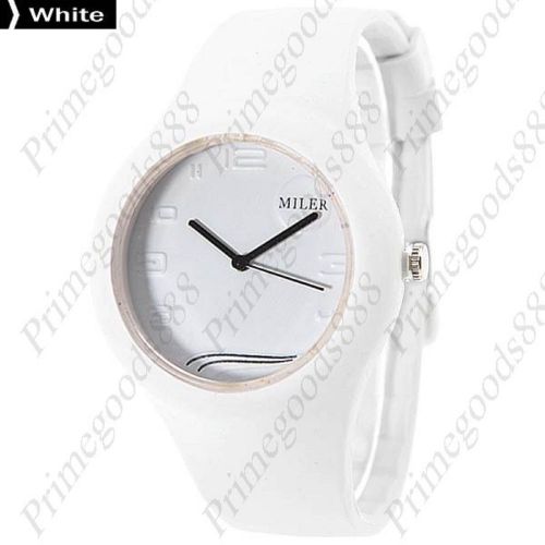 Jelly Style Quartz Analog Rubber Strap Unisex Free Shipping Wristwatch in White
