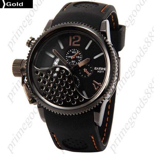 Round rotating analog quartz wrist men&#039;s free shipping date day display gold for sale