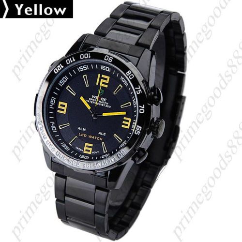 Round quartz stainless steel wrist men&#039;s free shipping wristwatch black yellow for sale