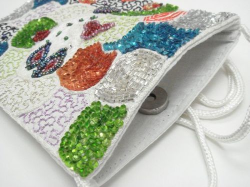 WHITE HANDMADE BUTTON SNAP TOP JEWELRY GIFT POUCH BAG #F-121D