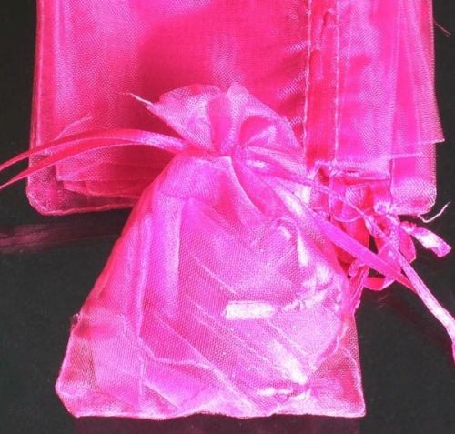 100pcs Solid Hot Pink Drawstring Organza Flare Wedding Gift Pouch Bag 2.7x3.5&#034;
