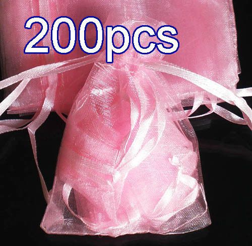 200x Solid Pink Organza Bag Pouch for Wedding New Year Gift 12x9cm(4.5x3.5inch)