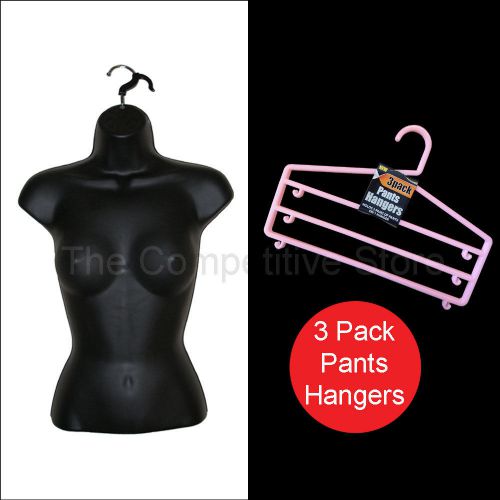 Black female torso mannequin form for s-m sizes + 3 free 3 bar pants hangers for sale