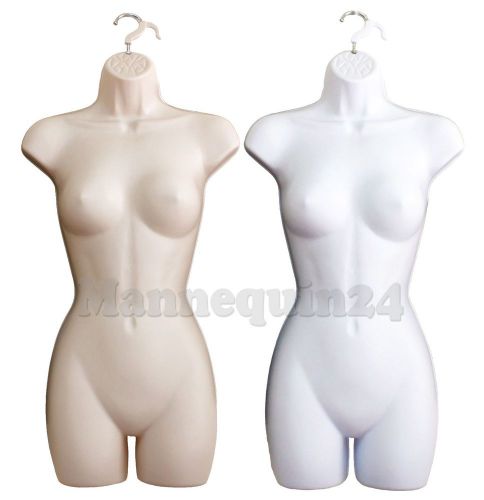 Flesh &amp; White Mannequin Body Forms (Hard Plastic 2 pcs) Woman&#039;s Clothing Display