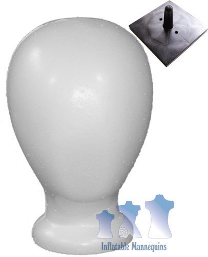 Blank White Unisex Head, Styrofoam and Tabletop Plastic Support Stand