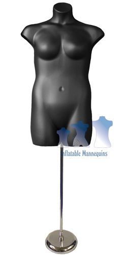 Female plus size black and tall adjustable mannequin stand with 8&#034; round base for sale