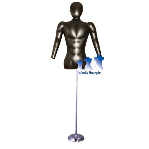 Inflatable Male Torso w/ Head &amp; Arms, Black and MS1 Stand