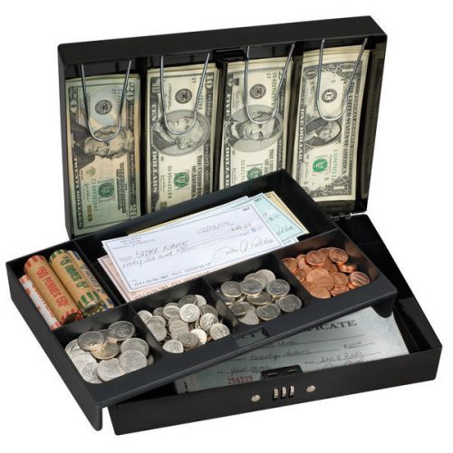 New master lock 7147d combination locking cash box with 6 compartment tray for sale