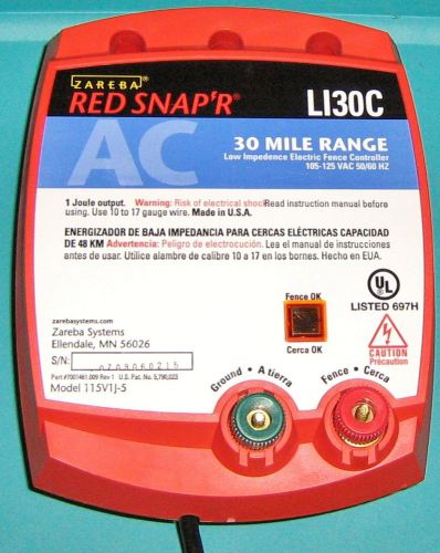 New Zareba Red Snap&#039;r #LI30C 30 Mile Electric Fence Controller Model 115V1 J-5