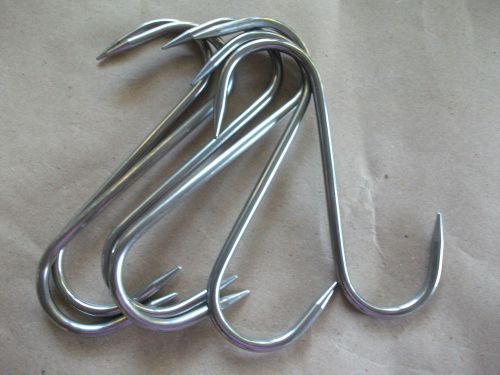 SET OF 6 BUTCHERS MEAT HOOKS STAINLESS STEEL 150 MM x  6MM