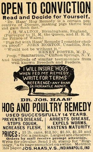 1890 ad dr. haas hog poultry remedy farm j. h. walton john horton henry aag1 for sale