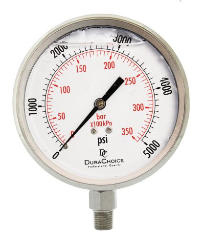 4&#034; all stainless steel oil filled pressure gauge - 1/4&#034; npt lower mount 5000psi for sale