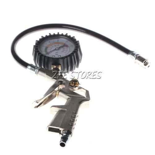 220 psi Lock On Tire Inflator with Air Pressure Gauge Pistol Chuck Flexible Hose