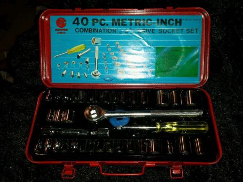 Nwt champion 40 pc metric - inch combination 1/4 &#034; - 3/8 &#034; drive socket set for sale