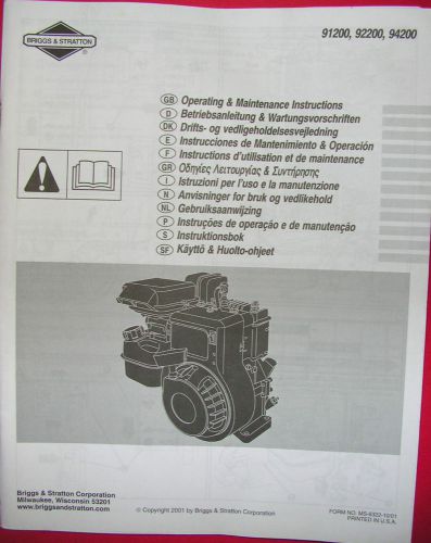 Briggs &amp; stratton engine manual 91200 92200 94200 12 languages very clelan for sale