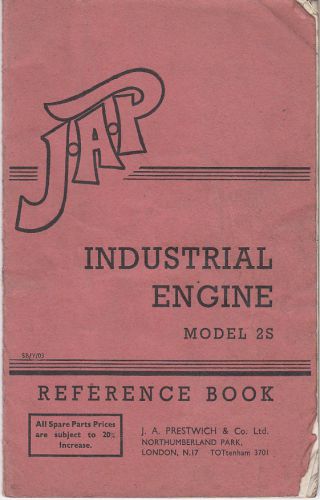 J.A.P Industrial engine Model 2S Spare parts &amp; instruction manual