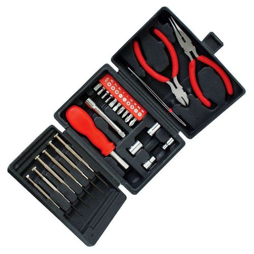 25 pc mini tool kit electrical precision screwdrivers pliers socket set in case for sale