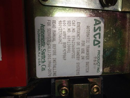 Asco 962 automatic transfer switch w/ bypass-isolation switch, 600a 480y/277v for sale