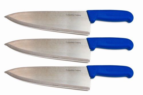 3 Columbia Cutlery 8&#034; Chef Knives - Blue Handles - Brand New and very Sharp!