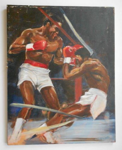 Signed Sugar Ray Leonard Tom Hearns Boxing Painting Ken Herwitz Marblehead MA