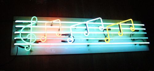 Neon Music Note Staff Sign