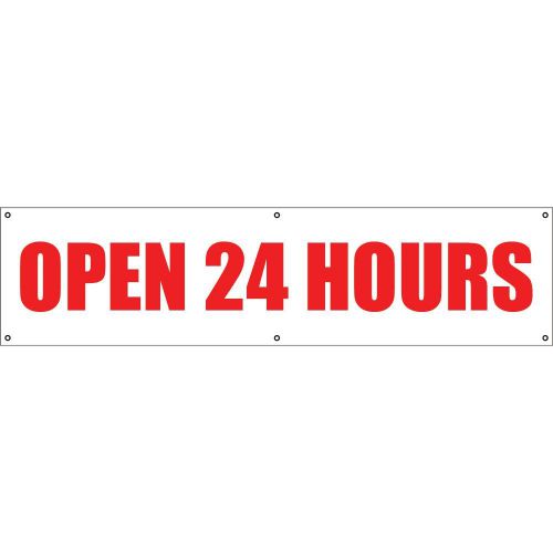 18&#034; x 72&#034; OPEN 24 HOURS Banner Sign store business shop 18 x 72 retail liquor