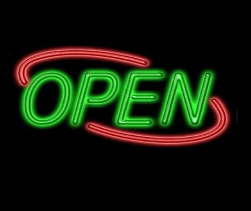 NEON OPEN SIGN DECO - RED BORDER / GREEN LETTERS