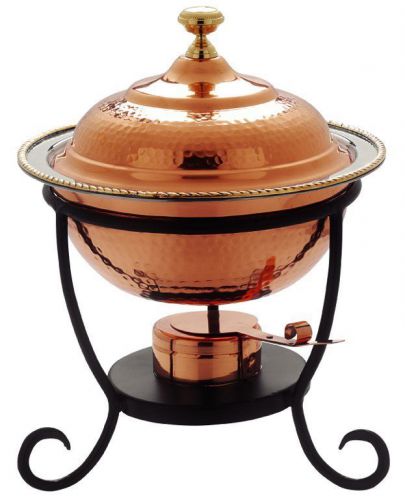 Old dutch 3 qt round chafing dish, decor copper over s/s, 12 x 15 inches for sale