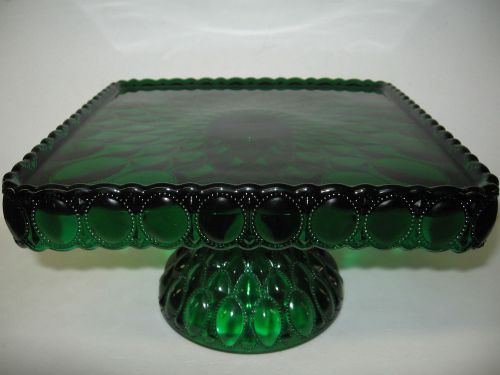 Square hunter green Glass cake serving stand plate platter pedestal raised tray