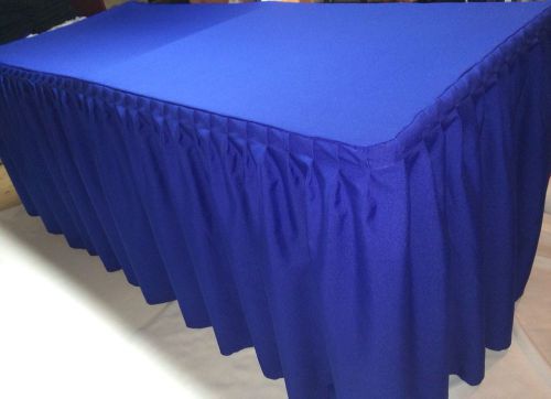 8&#039; fitted table skirting cover w/top topper single pleated trade show royal blue for sale