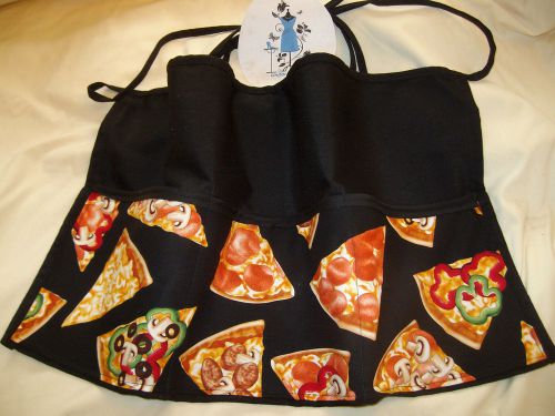 Black Server Waitress  Waist Apron Pieces of Pizza Waist Half 3 Pocket  Apron