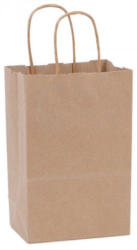 100 NATURAL/BROWN PAPER RETAIL HANDLED SHOPPING BAGS 5&#034;x3&#034;x8&#034; SMALL GIFT BAGS