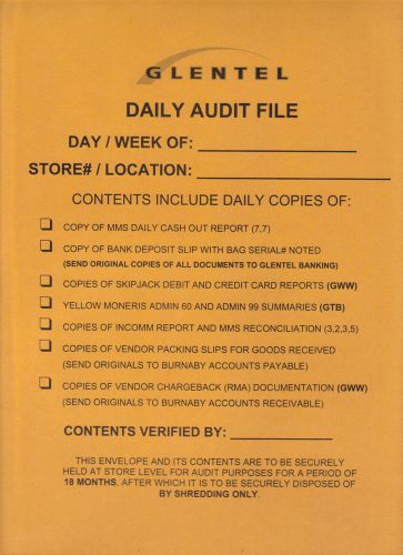 Box 250 envelopes - Daily Audit File 9x12