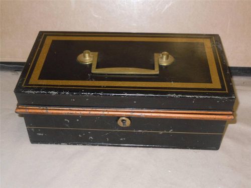 Securer 2 black gold striped lock box W/Tray Vintage Antique &amp; Collectible VGC